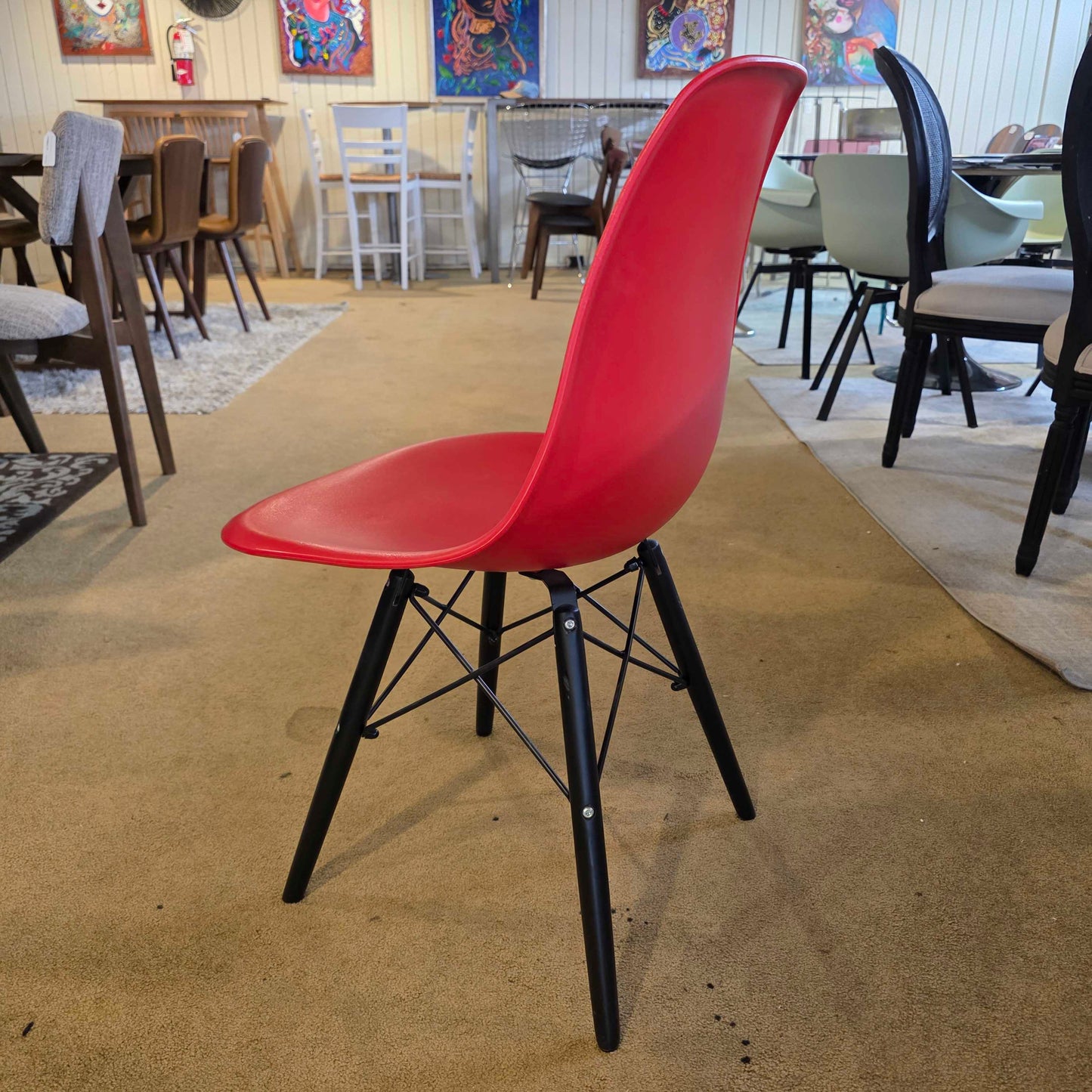 Red Acrylic Shell Black Leg Dining Chair