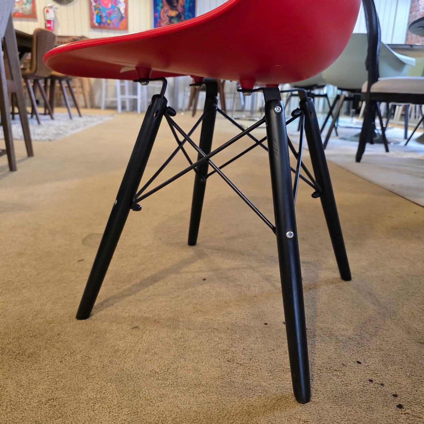 Red Acrylic Shell Black Leg Dining Chair