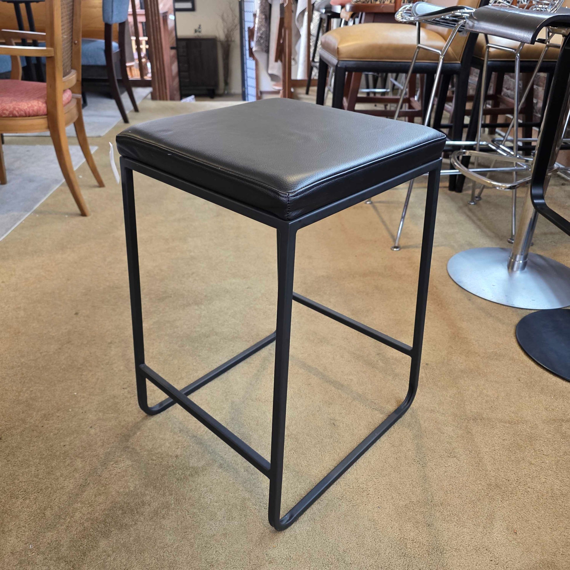 Room & Board Black Leather & Metal Counter Stools C STOOLS