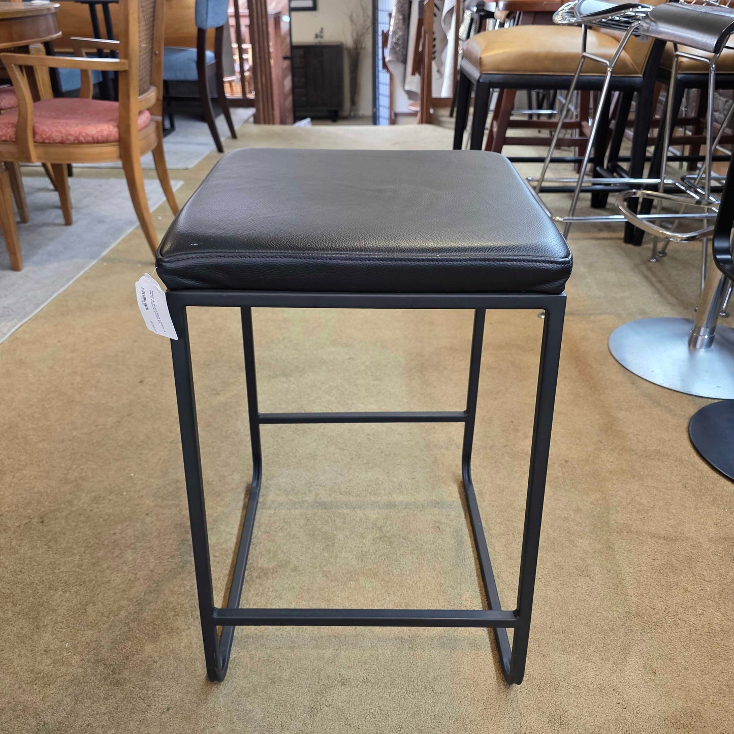 Room & Board Black Leather & Metal Counter Stools C STOOLS