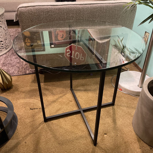 Round Glass & Metal X Base Accent Table C SIDE TABLES
