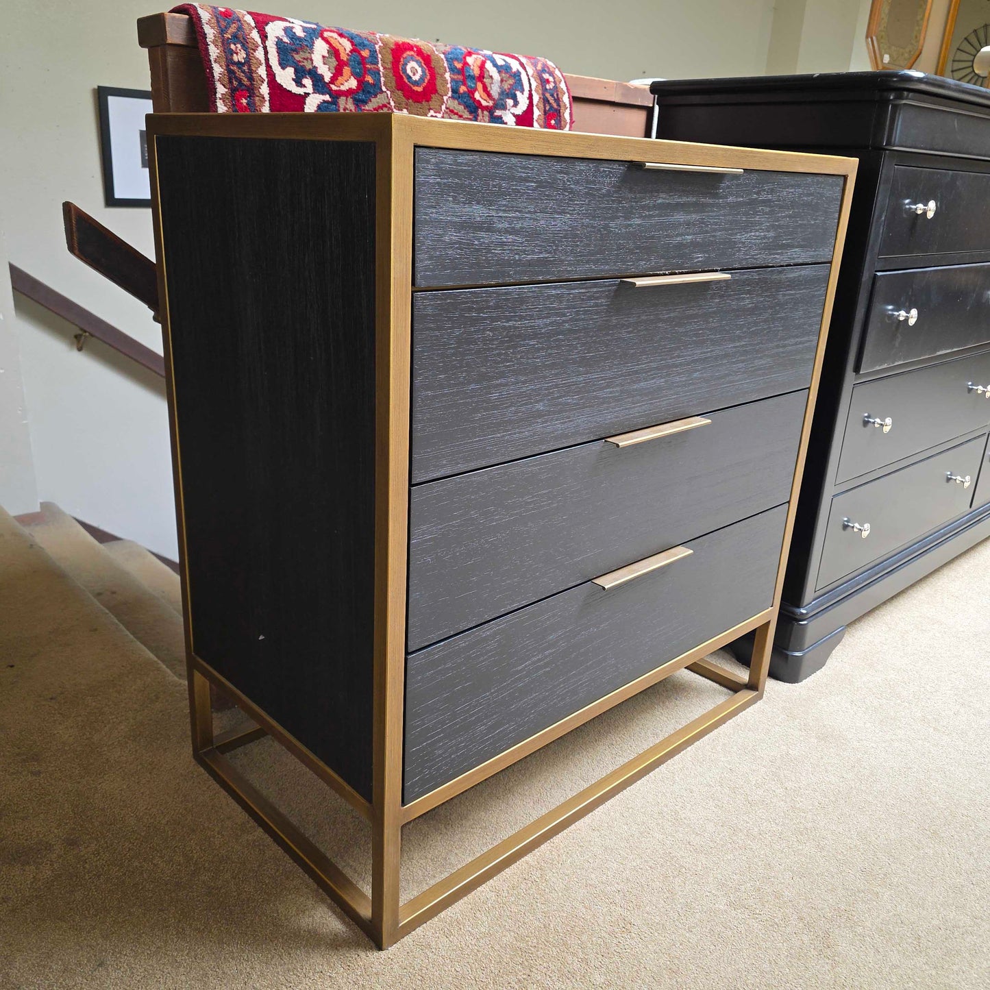 Black & Brass 4 Drawer Mid Height Dresser