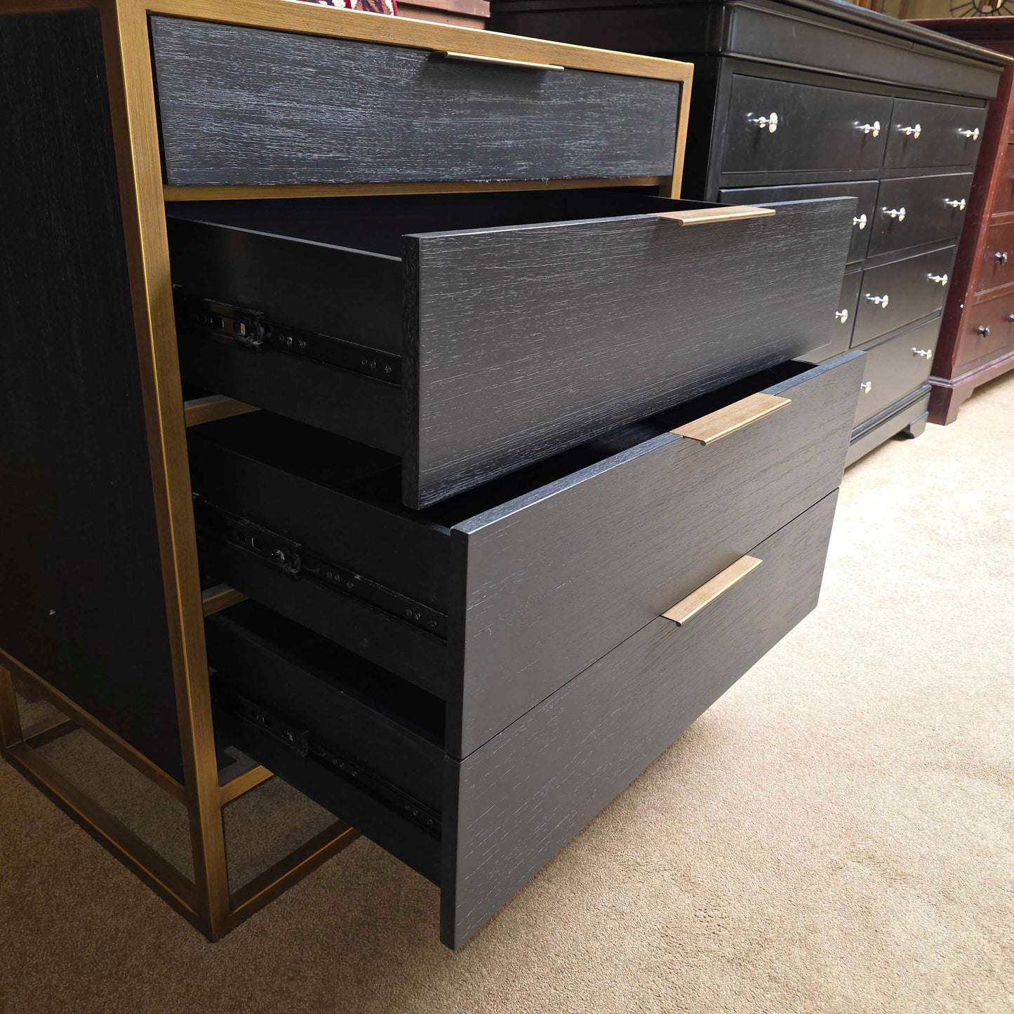 Black & Brass 4 Drawer Mid Height Dresser