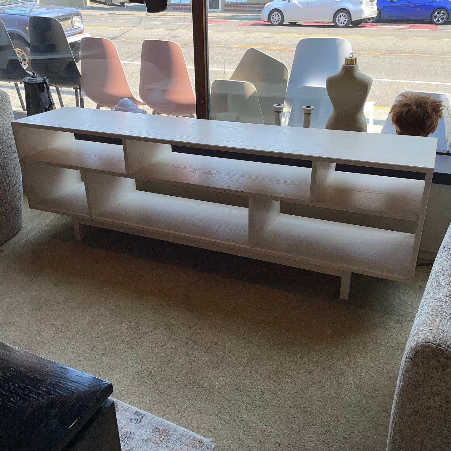 AS IS Bleached Wood Finish Open Cube Media Console