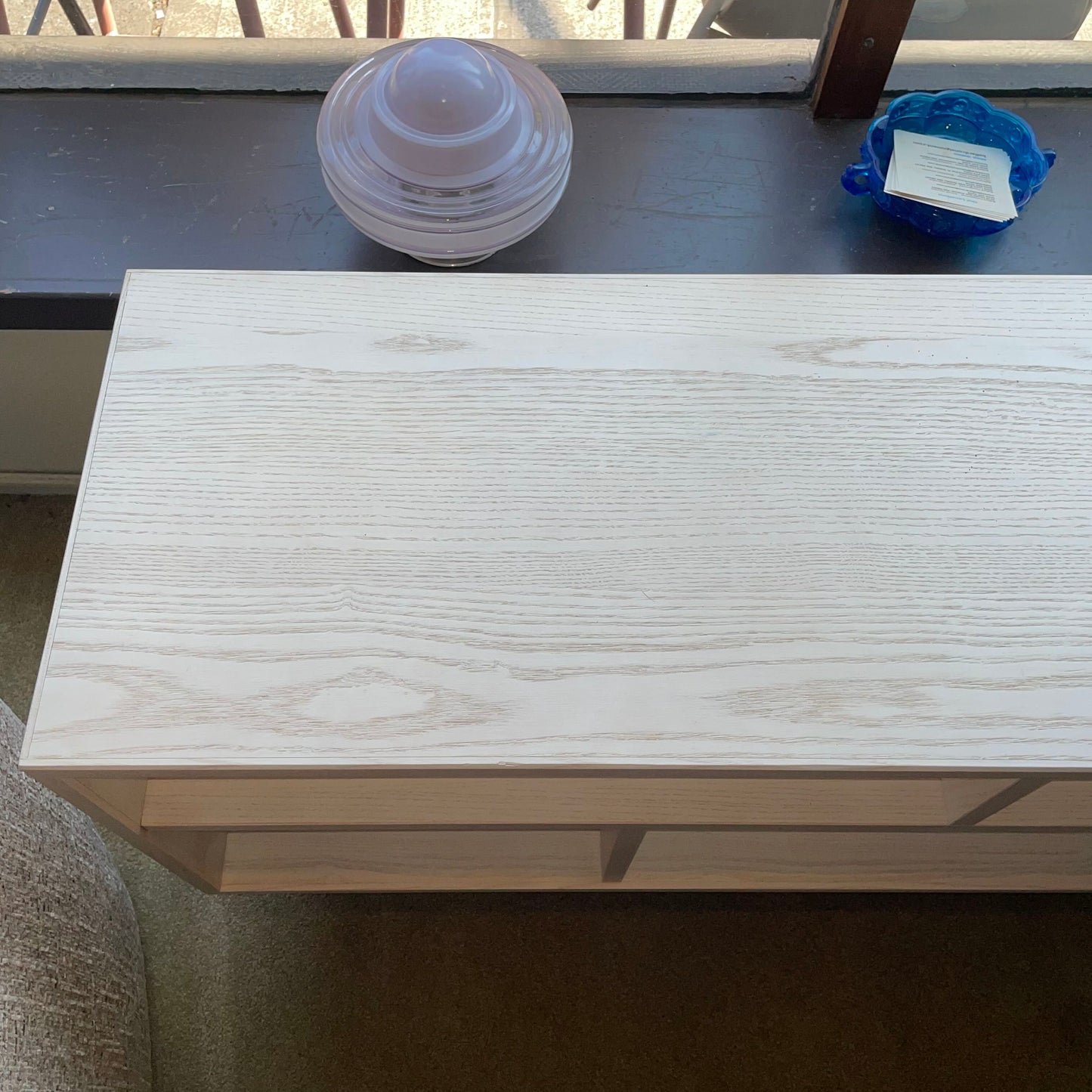 AS IS Bleached Wood Finish Open Cube Media Console