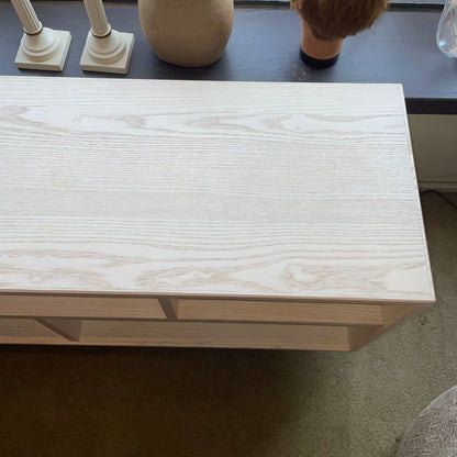 AS IS Bleached Wood Finish Open Cube Media Console