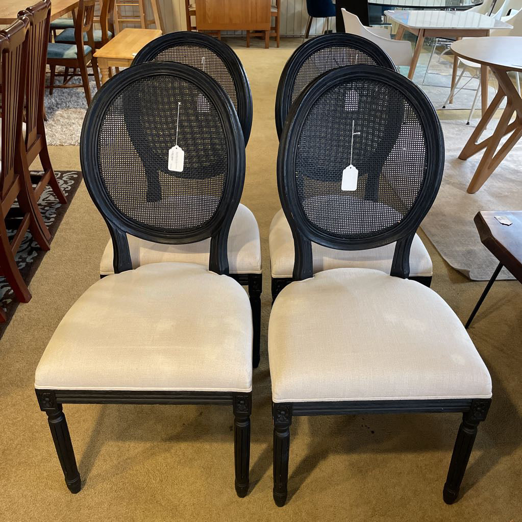 AS IS Black Cane Back & Cream Dining Chairs set of 4