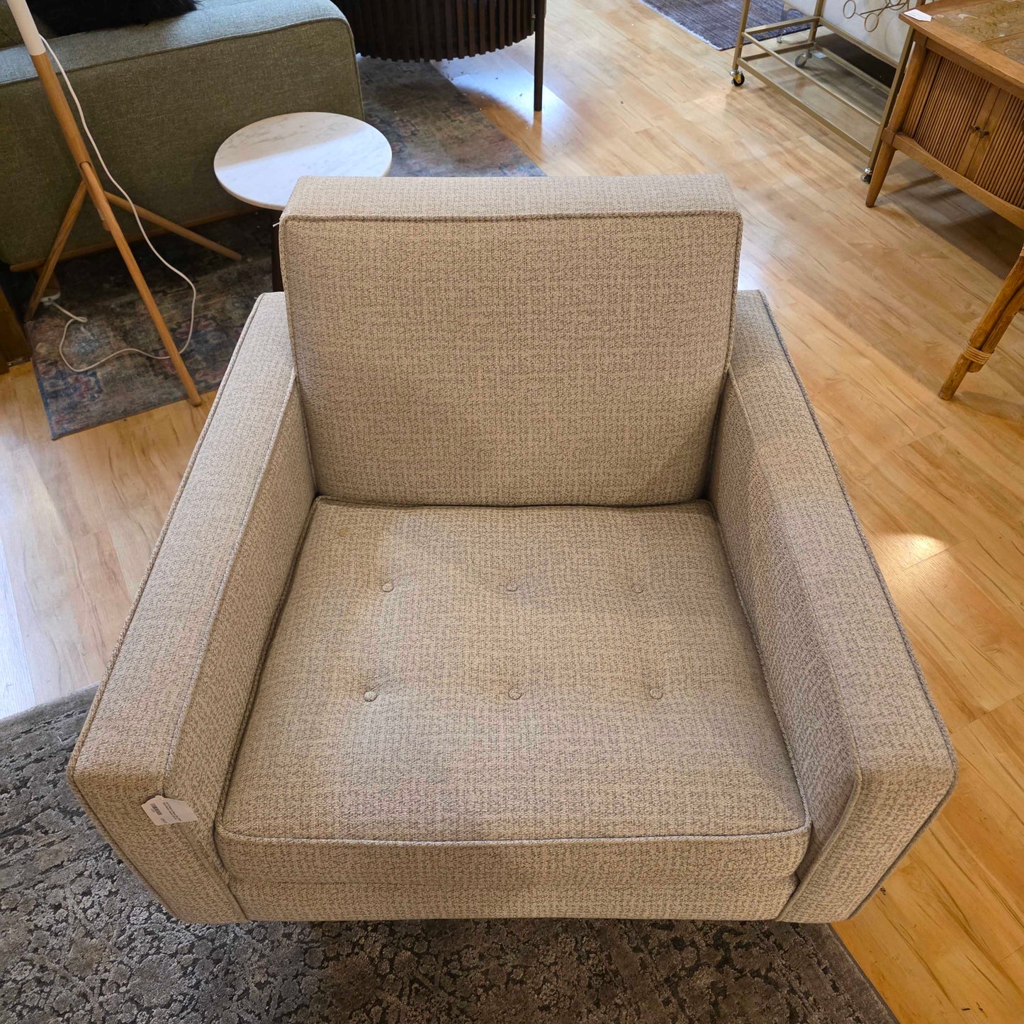 AS IS Room & Board Silver MCM Style Button Accent Chair