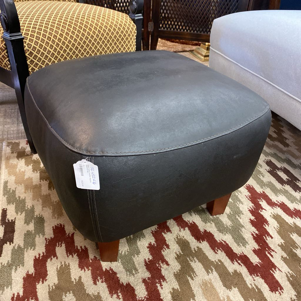 Dark Italian Leather Square Ottoman U OTTOMANS