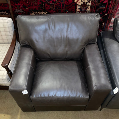 Crate & Barrel Mocha Leather Swivel Accent Chair