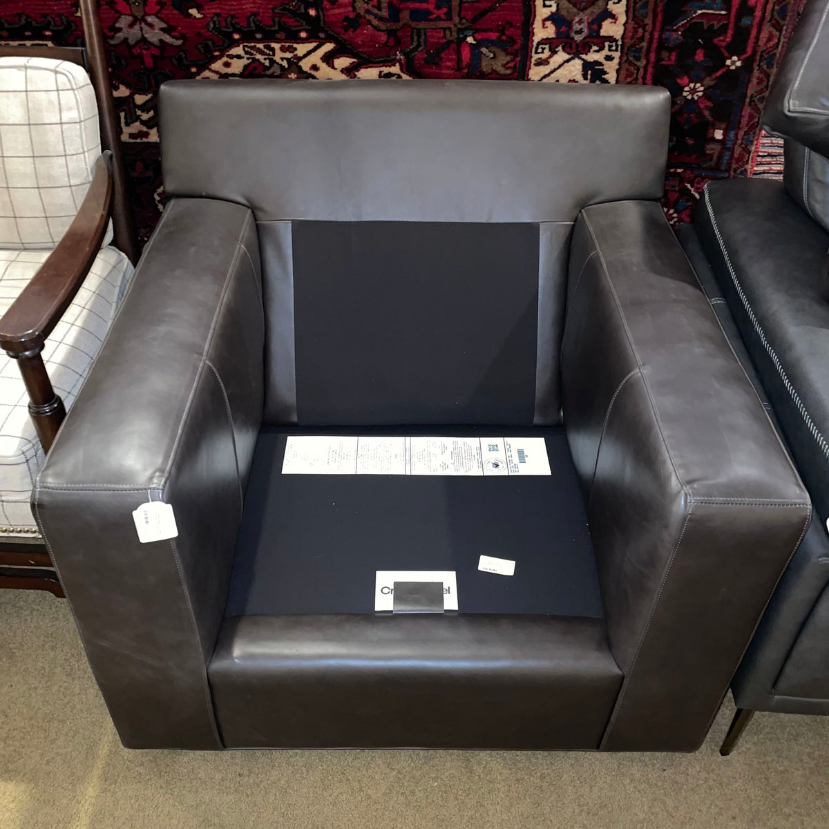 Crate & Barrel Mocha Leather Swivel Accent Chair