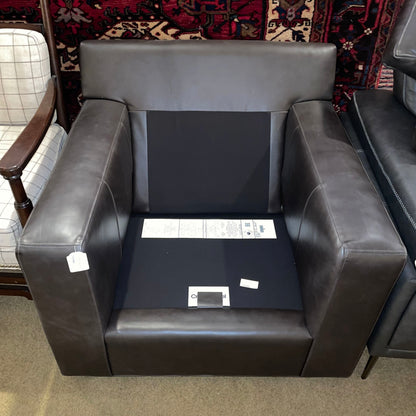 Crate & Barrel Mocha Leather Swivel Accent Chair