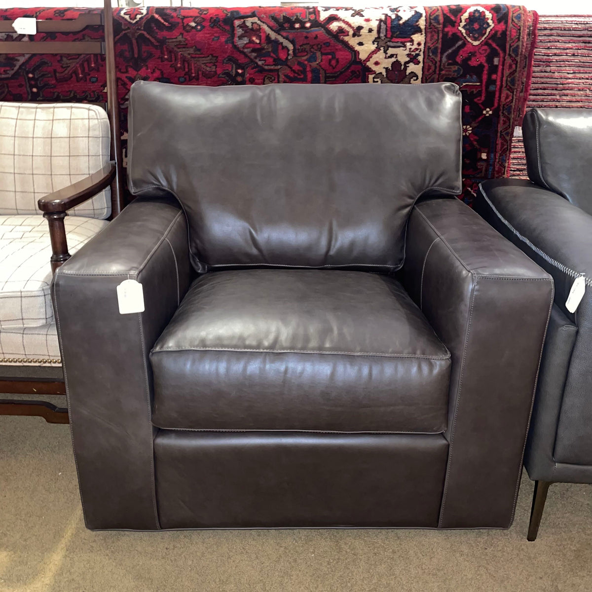 Crate & Barrel Mocha Leather Swivel Accent Chair