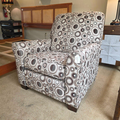 Cream and Brown Circle Pattern Manual Recliner Chair
