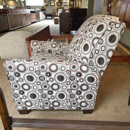 Cream and Brown Circle Pattern Manual Recliner Chair