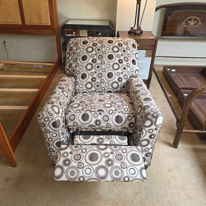 Cream and Brown Circle Pattern Manual Recliner Chair