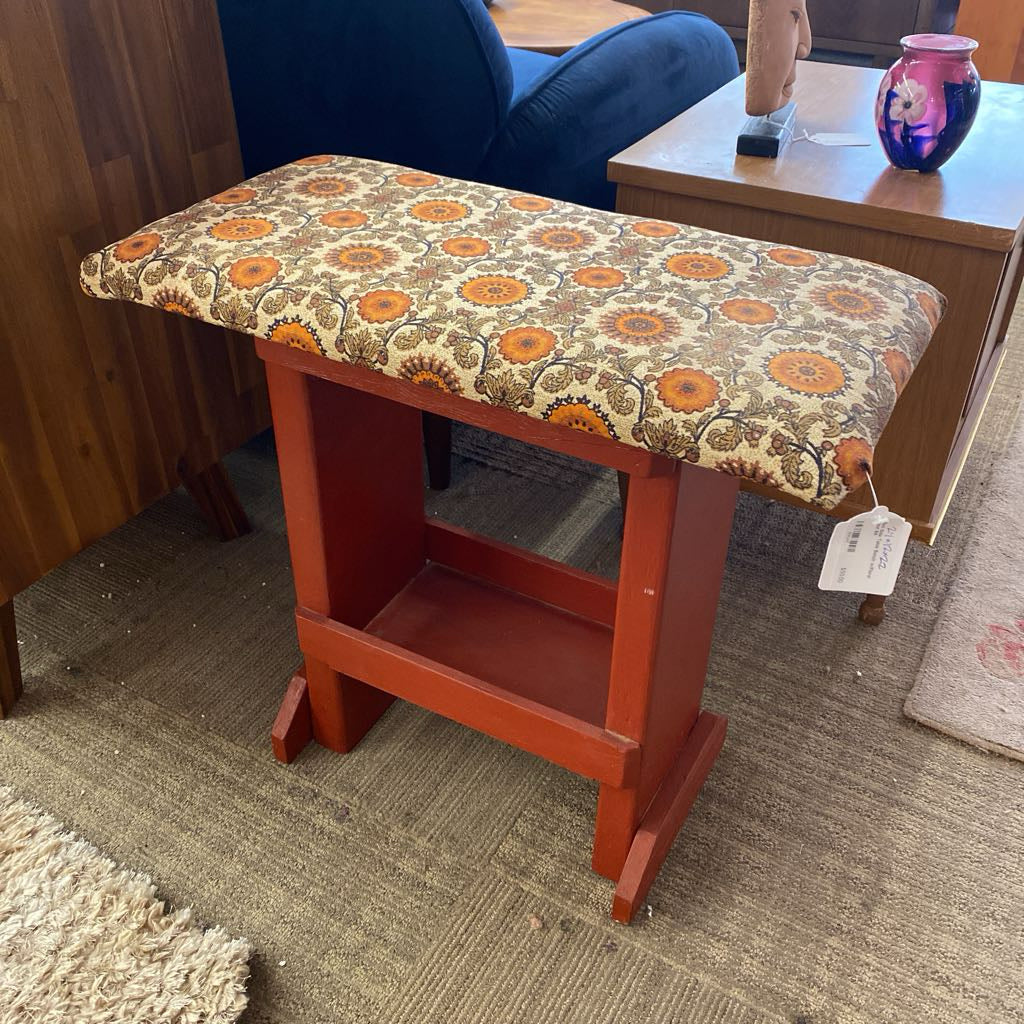 Red Side Table Bench w/Floral Seat C ACCENT BENCHES