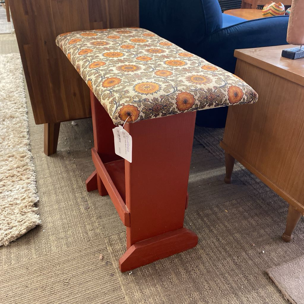 Red Side Table Bench w/Floral Seat C ACCENT BENCHES
