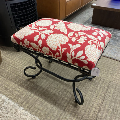 Scrolly Metal Red Floral Bench C ACCENT BENCHES