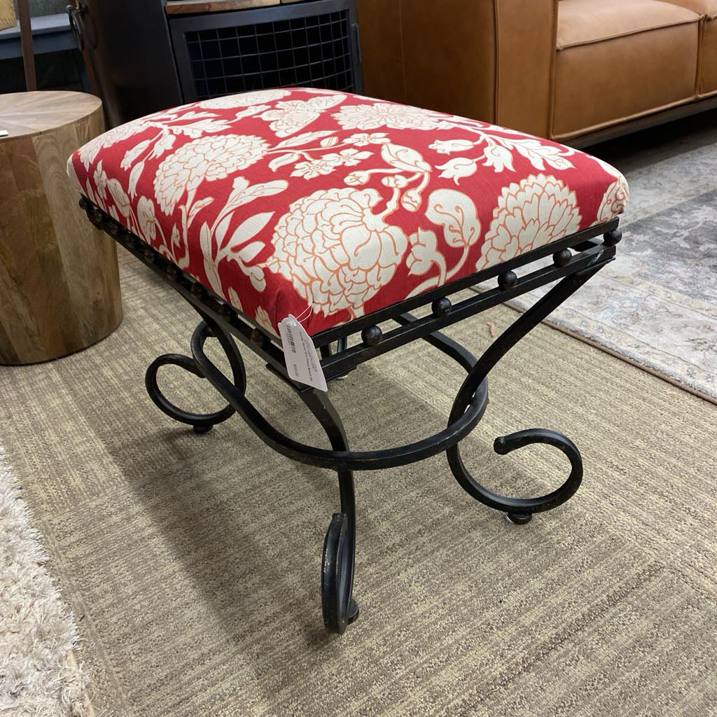 Scrolly Metal Red Floral Bench C ACCENT BENCHES