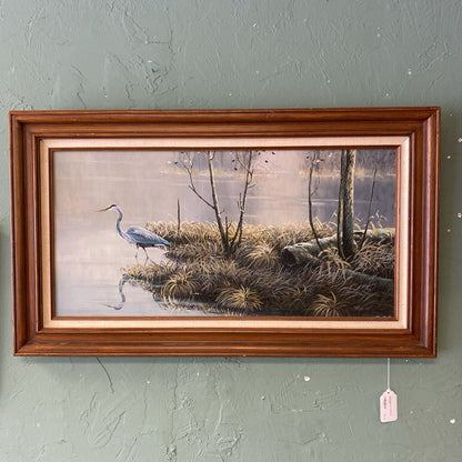 Signed Blue Heron Landscape Painting