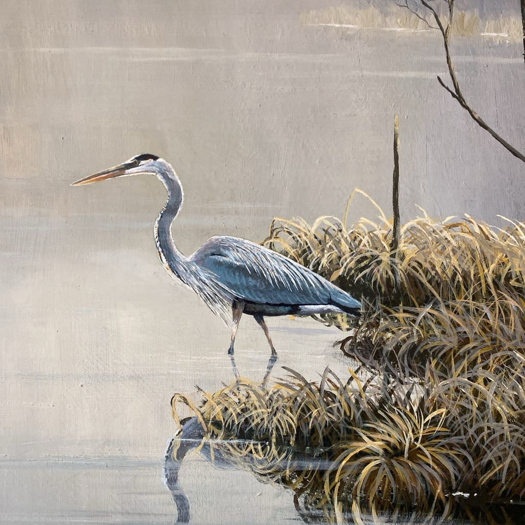 Signed Blue Heron Landscape Painting