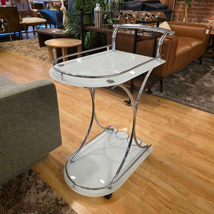Two Tier Chrome White Glass Bart Cart