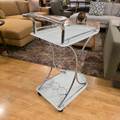Two Tier Chrome White Glass Bart Cart