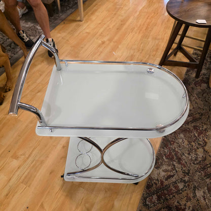Two Tier Chrome White Glass Bart Cart