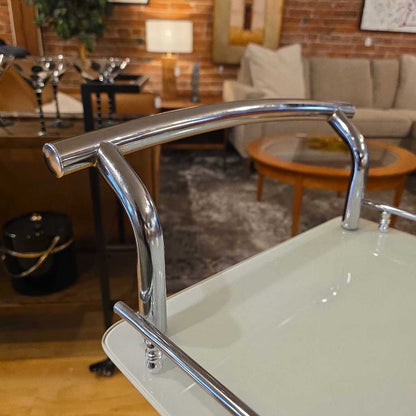 Two Tier Chrome White Glass Bart Cart