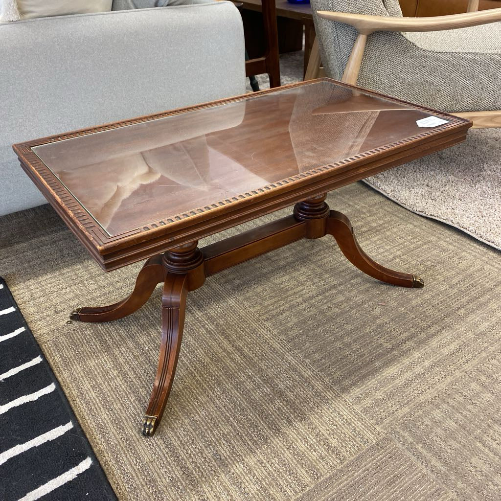 Brass Clawfoot Coffee Table w/Glass C COFFEE TABLES
