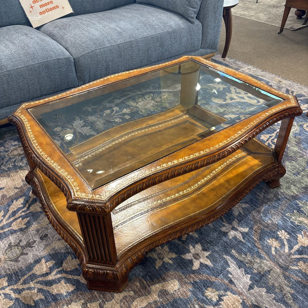 Drexel Heritage Leather Rectangular Glass Coffee Table