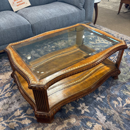 Drexel Heritage Leather Rectangular Glass Coffee Table