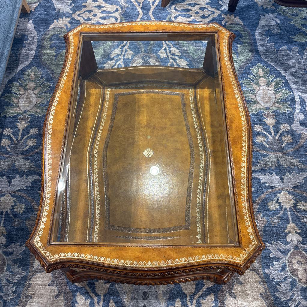 Drexel Heritage Leather Rectangular Glass Coffee Table