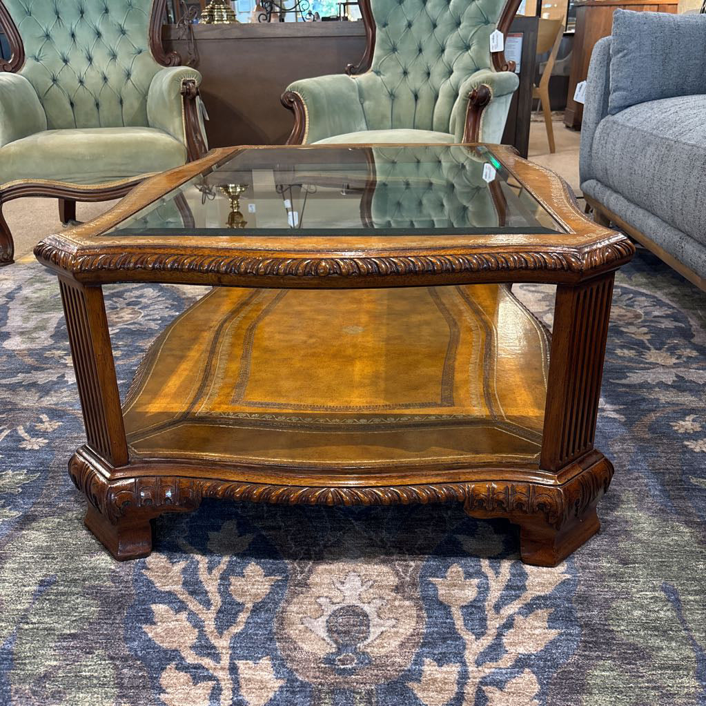 Drexel Heritage Leather Rectangular Glass Coffee Table