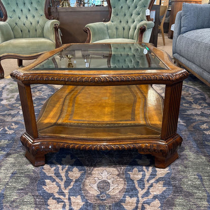 Drexel Heritage Leather Rectangular Glass Coffee Table