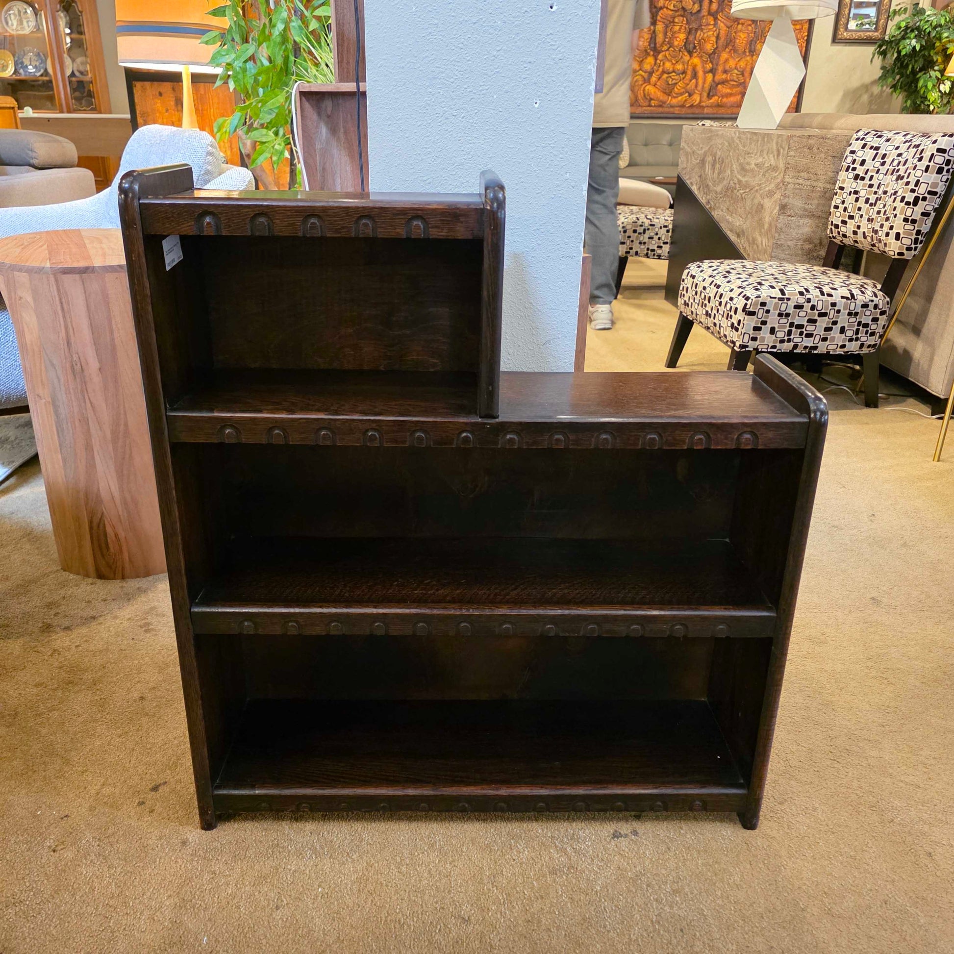 Dark Wood Arts & Crafts 2 Tier Small Bookcase C BOOKSHELVES
