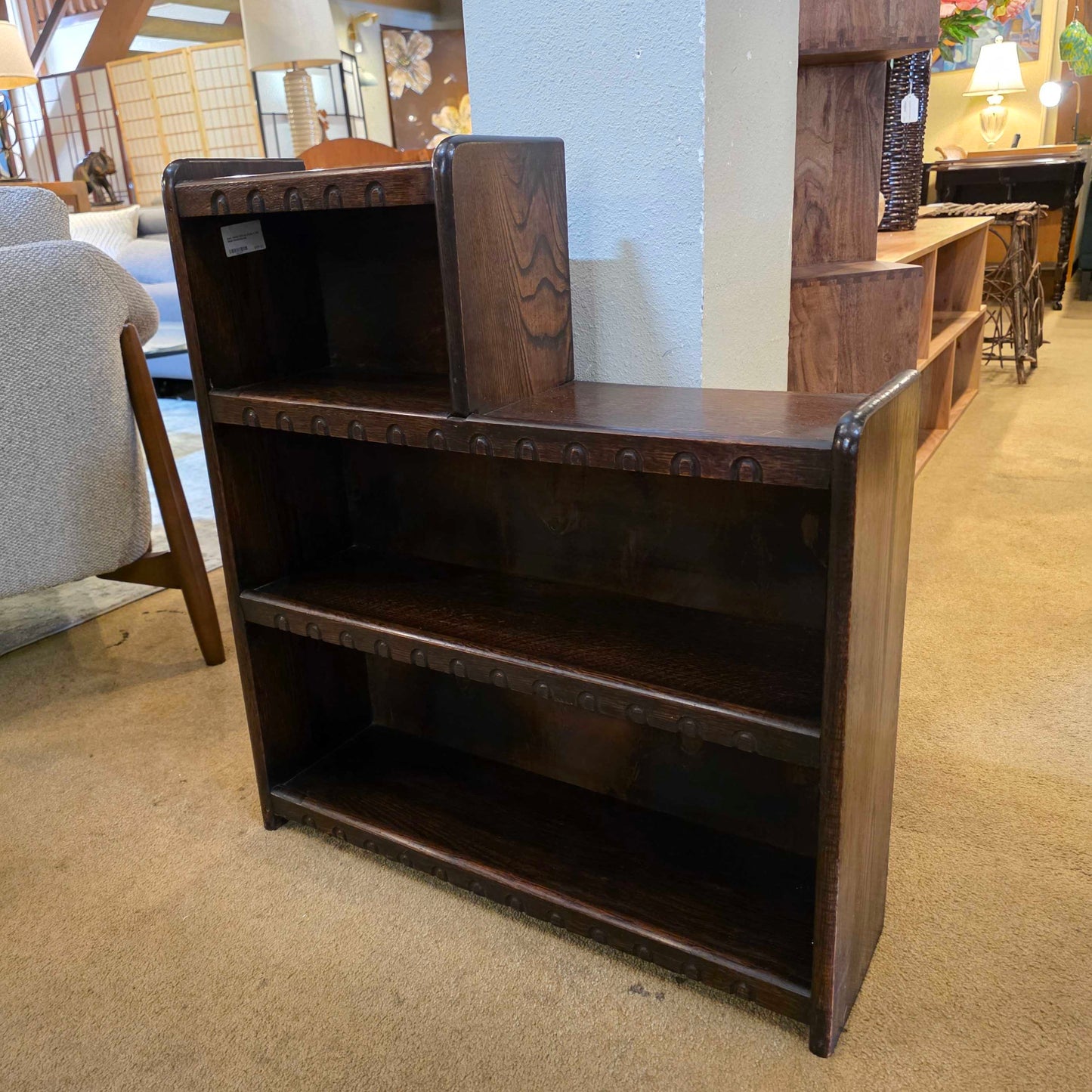 Dark Wood Arts & Crafts 2 Tier Small Bookcase C BOOKSHELVES