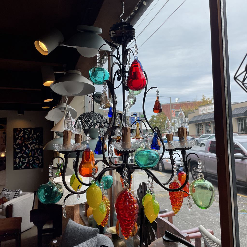 TRADICI Italian Iron Chandelier w/ MURANO Glass Fruits