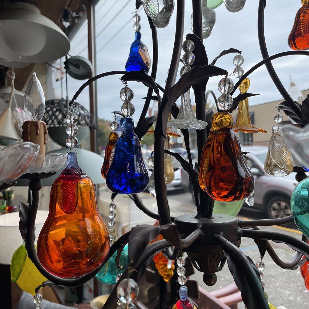 TRADICI Italian Iron Chandelier w/ MURANO Glass Fruits