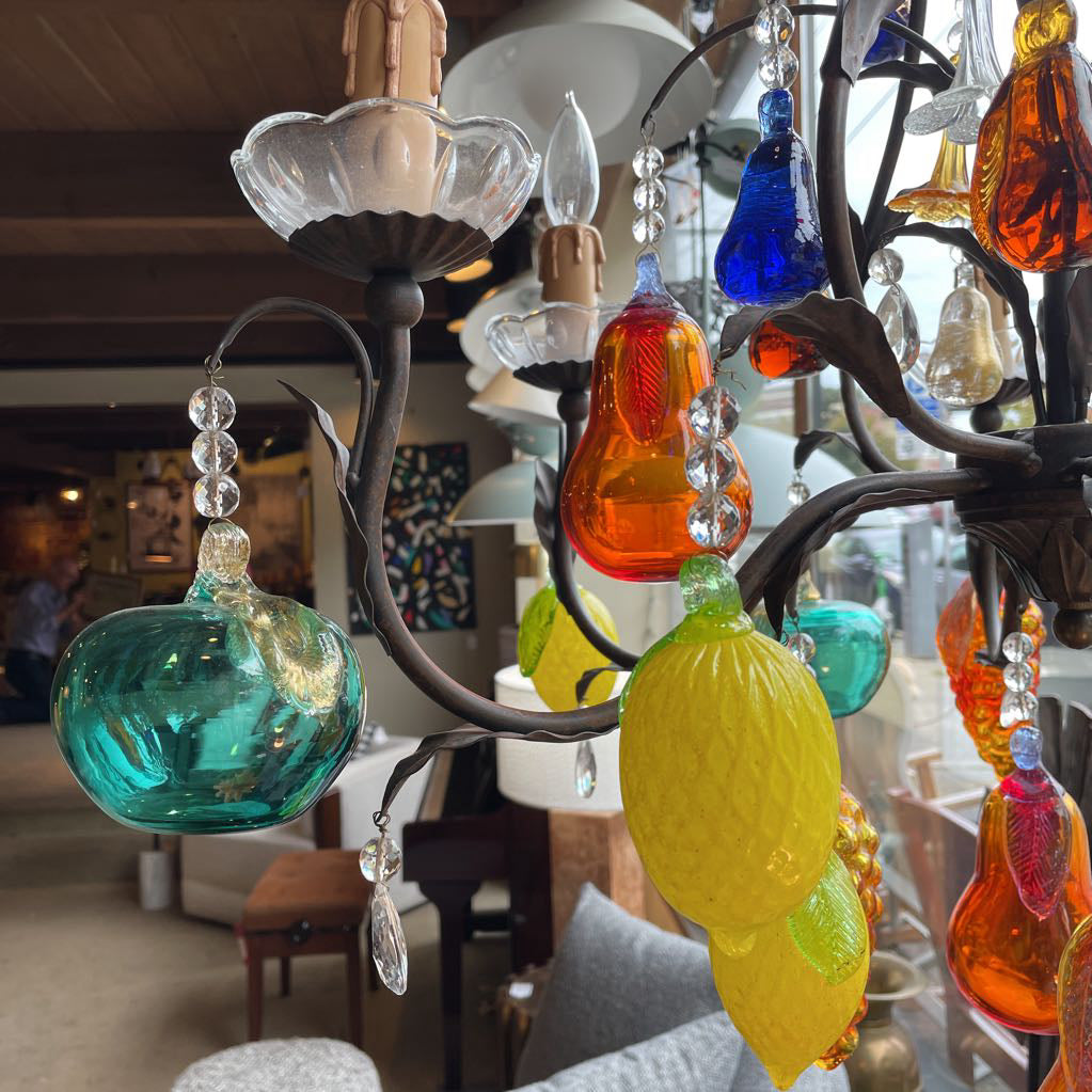 TRADICI Italian Iron Chandelier w/ MURANO Glass Fruits