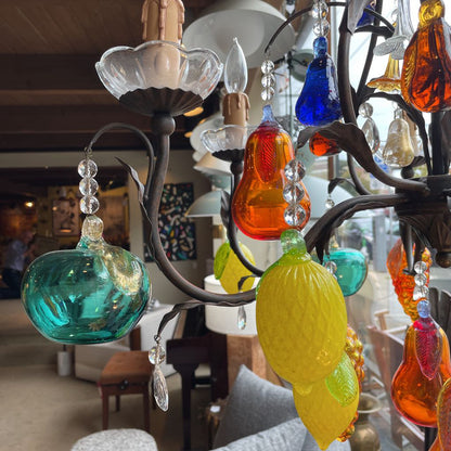 TRADICI Italian Iron Chandelier w/ MURANO Glass Fruits