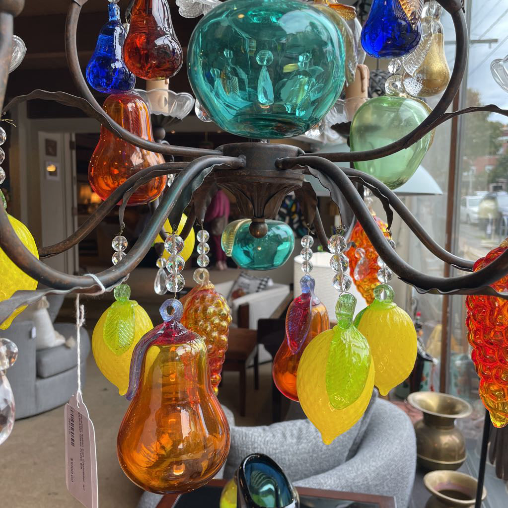 TRADICI Italian Iron Chandelier w/ MURANO Glass Fruits