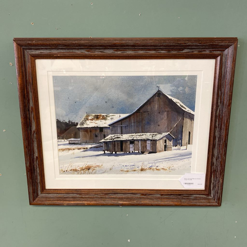 Snow Covered Barn & Chicken Coop Print ART