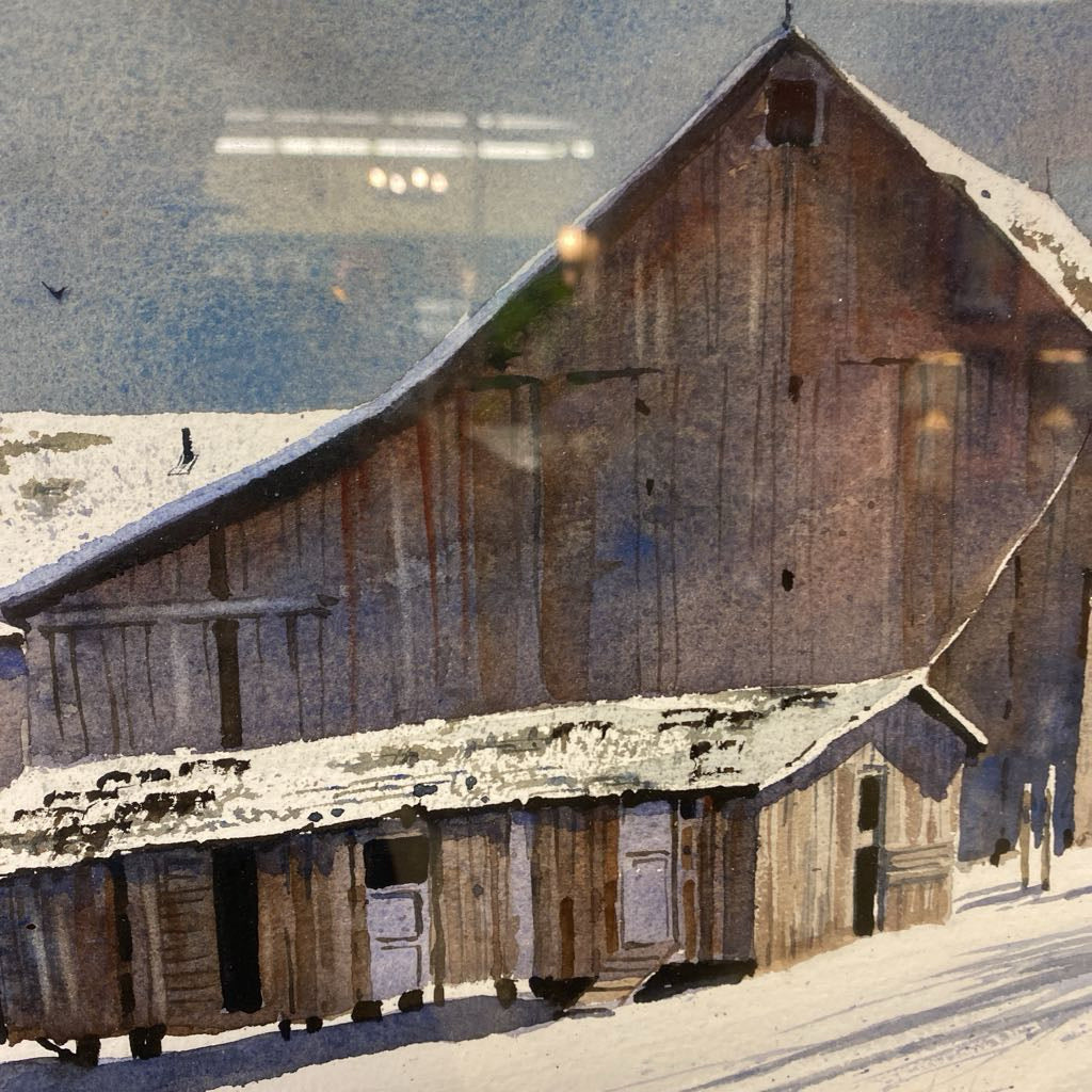 Snow Covered Barn & Chicken Coop Print ART