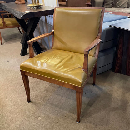Burnt Lemon Leather Stow & David Carved Wood Armchair