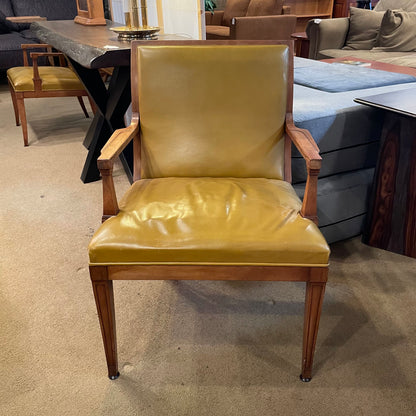 Burnt Lemon Leather Stow & David Carved Wood Armchair