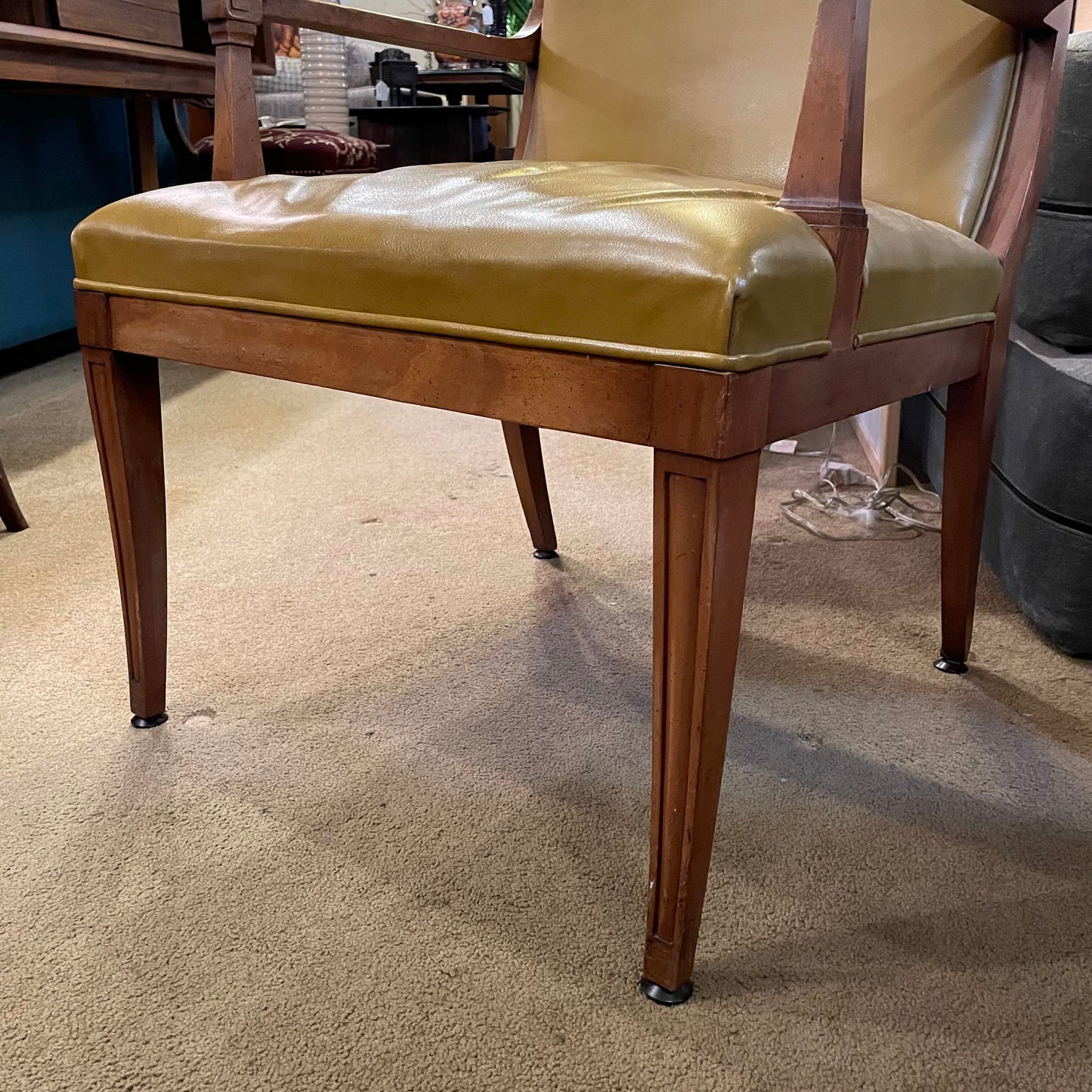 Burnt Lemon Leather Stow & David Carved Wood Armchair