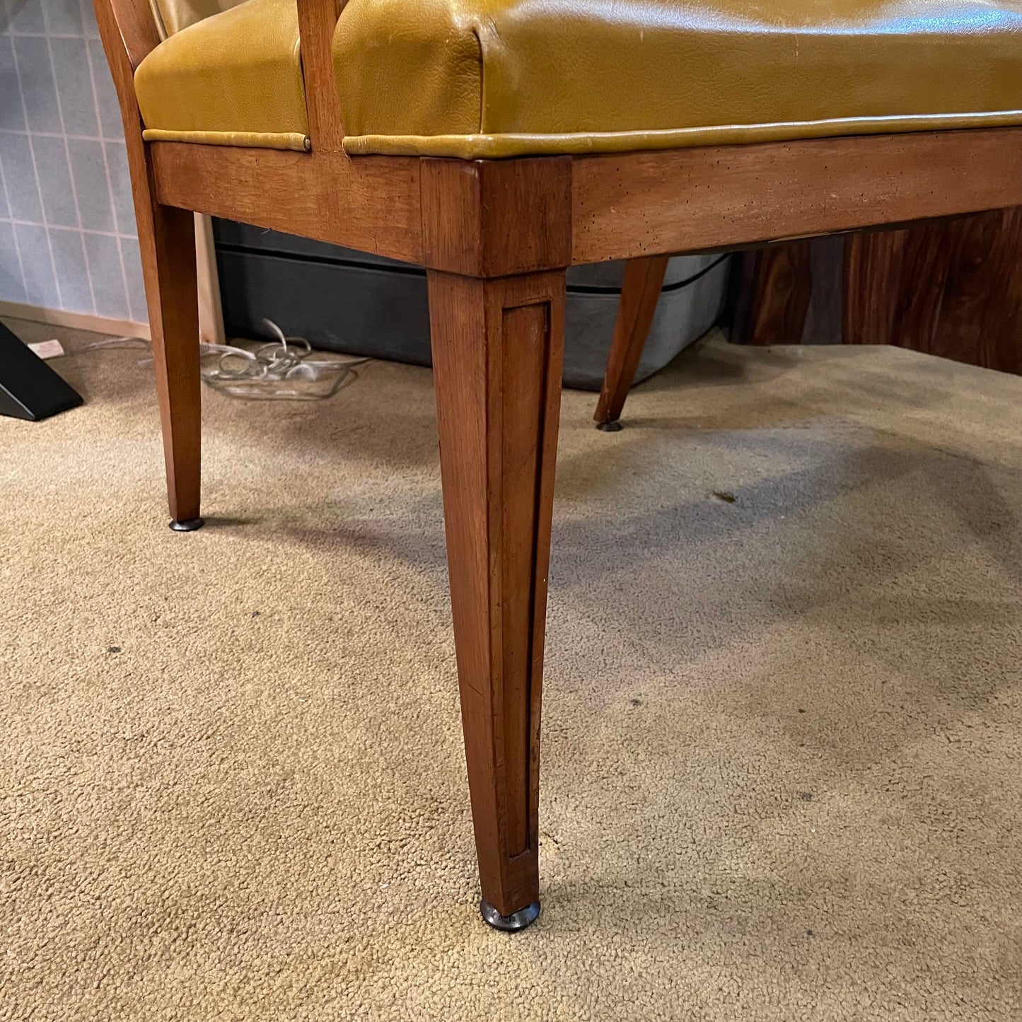 Burnt Lemon Leather Stow & David Carved Wood Armchair