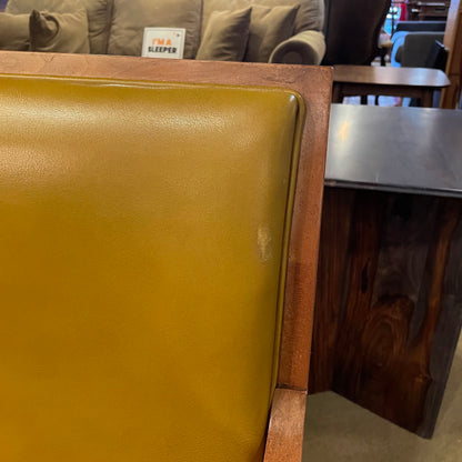 Burnt Lemon Leather Stow & David Carved Wood Armchair